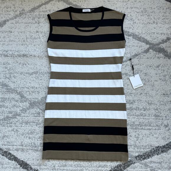 NWT Calvin Klein Striped Knit Crew Neck Sleeveless Mini Dress Size M - Picture 10 of 10